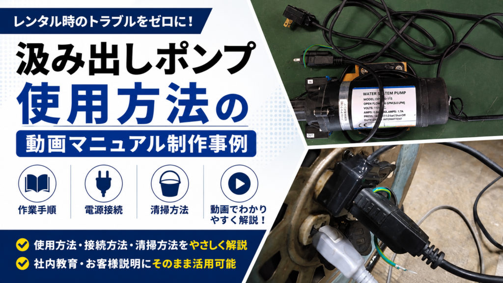 汲み出しポンプの使用方法・電源接続・清掃方法を解説する動画マニュアル制作事例のサムネイル